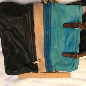 Fossil tote color-block leather handbag NWOT